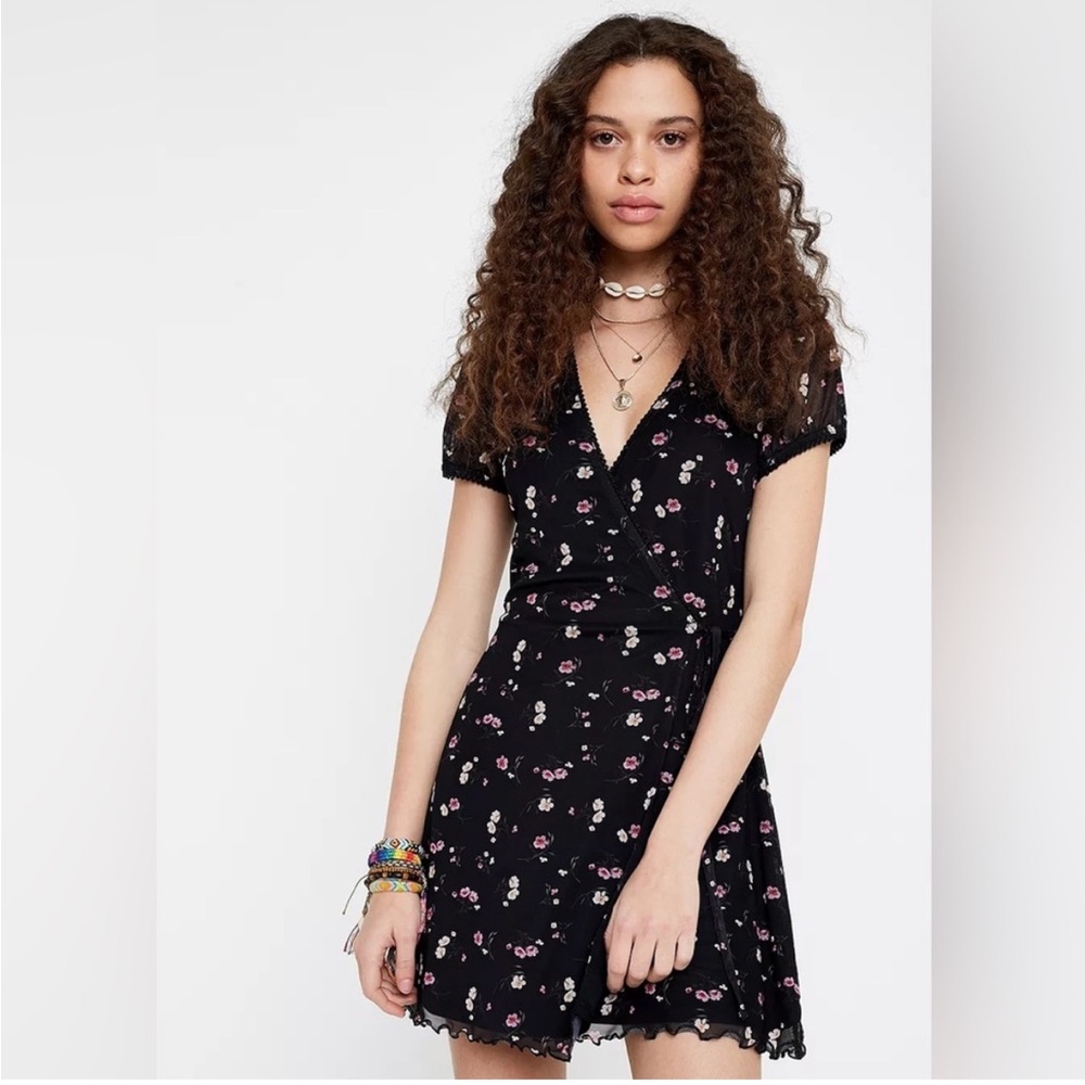 Urban Outfitters Floral Mesh Wrap Dress (Small)